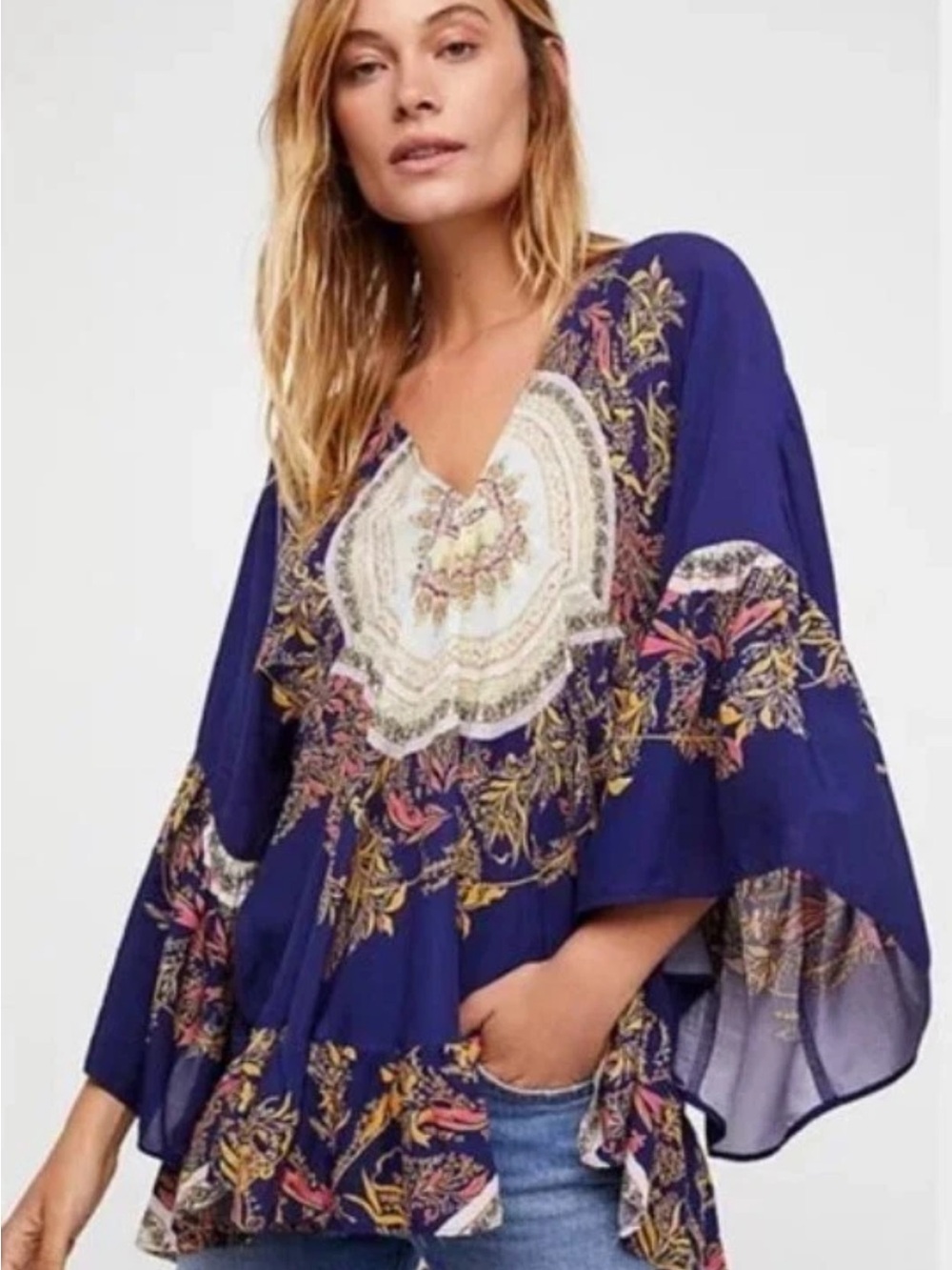 Free People Sunset Dreams Printed Bell-Sleeve Tunic